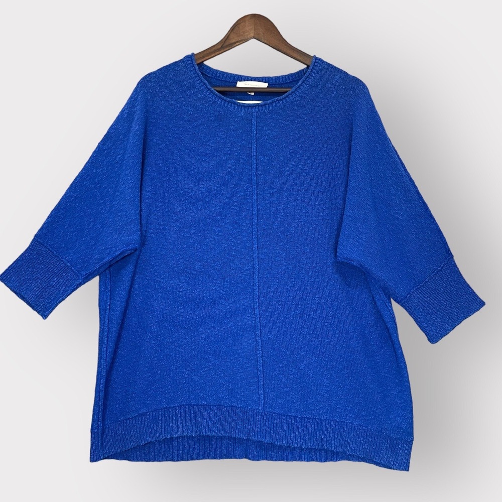 Two by Vince Camuto Sweater Womens 2X Blue Textured Knit 3/4 Sleeve Excellent
